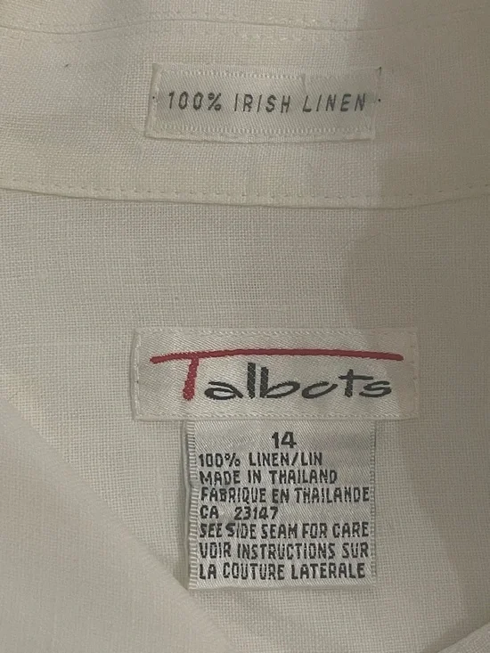 Talbots VTG 90s 100% Irish Linen White Button Down Shirt Womens 14 Utility Pocke - Picture 3 of 11